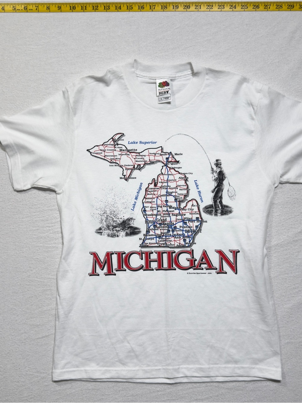 Fruit of the Loom White Michigan Map Tee with Red Lettering vintage